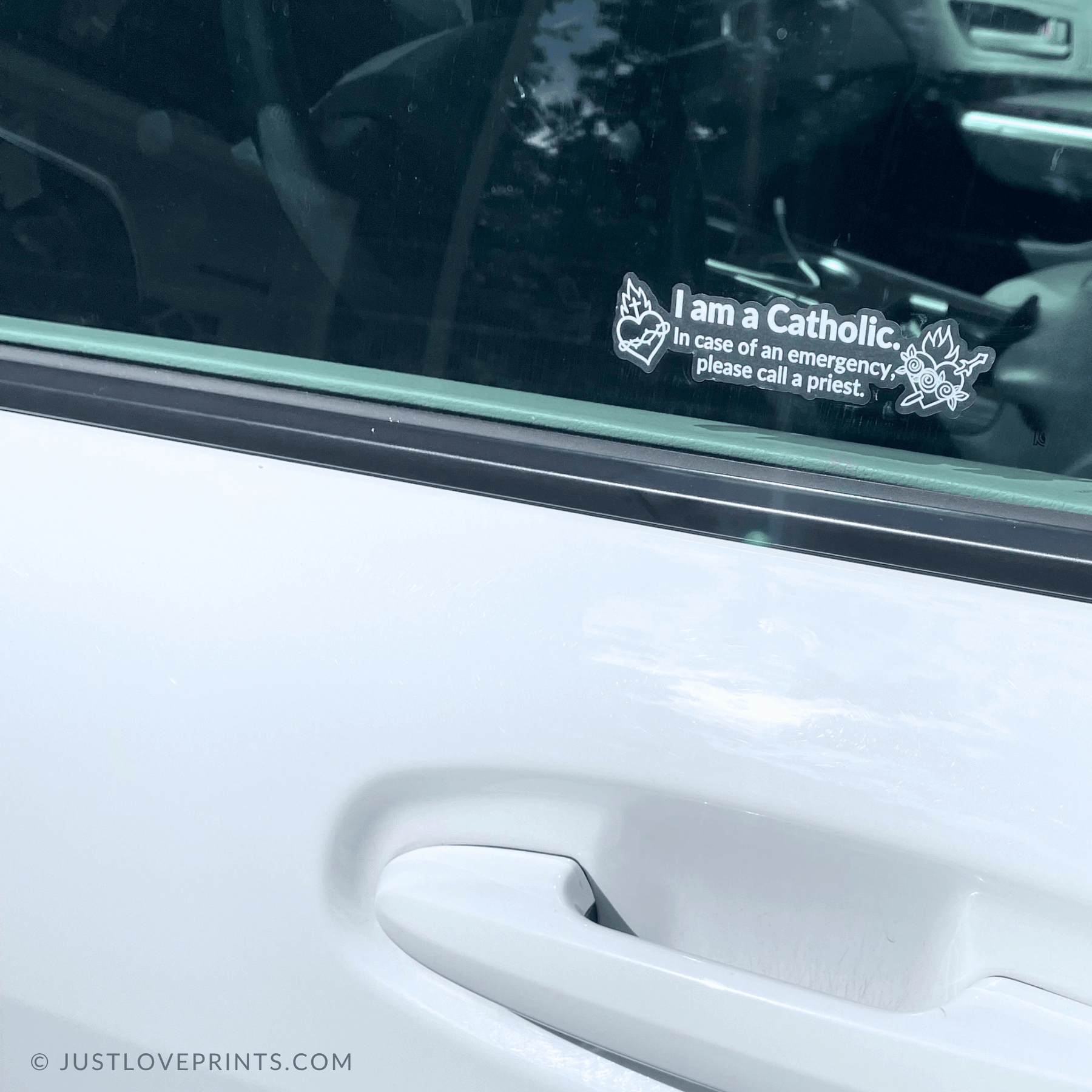 Catholic Emergency Car Window Sticker – Just Love Prints