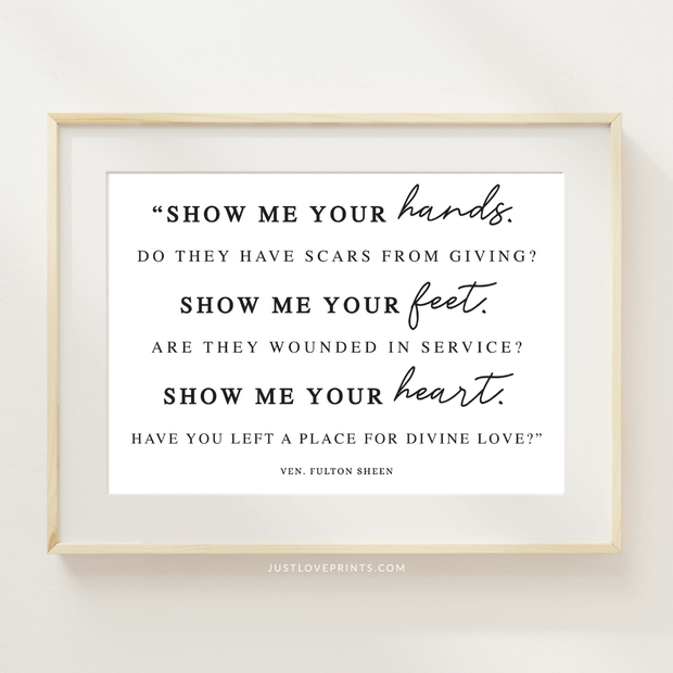 Fulton Sheen quote print about giving, service, and divine love – Catholic inspirational wall art