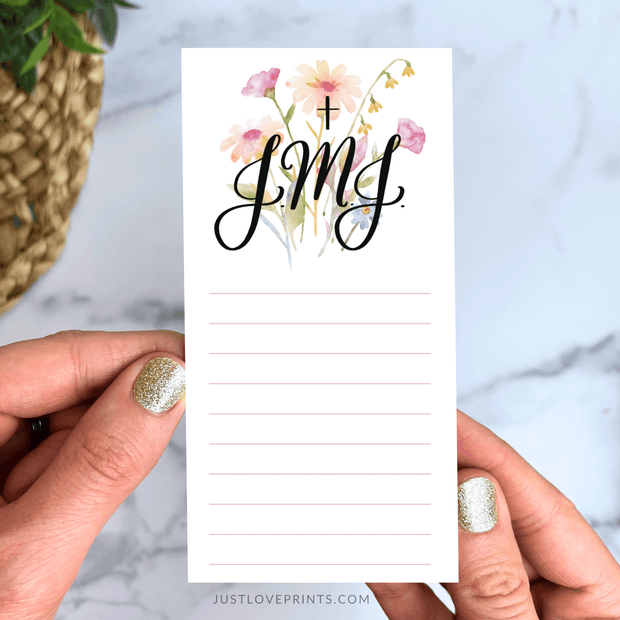 Mini notepad with florals and JMJ in script