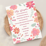 Floral print with a heartfelt message from Jesus: 'My Daughter, you are precious, loved, and mine forever.