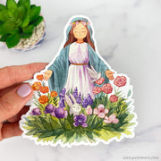 image of Mary with flowers and a bunny