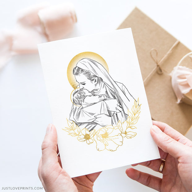 Mary Holding Baby in Heaven 5x7 Print