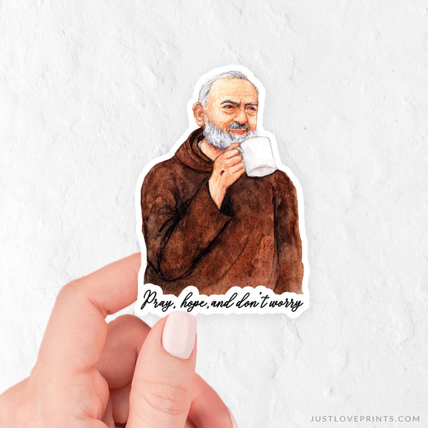 St. Padre Pio "Sipping with the Saints" Vinyl Sticker